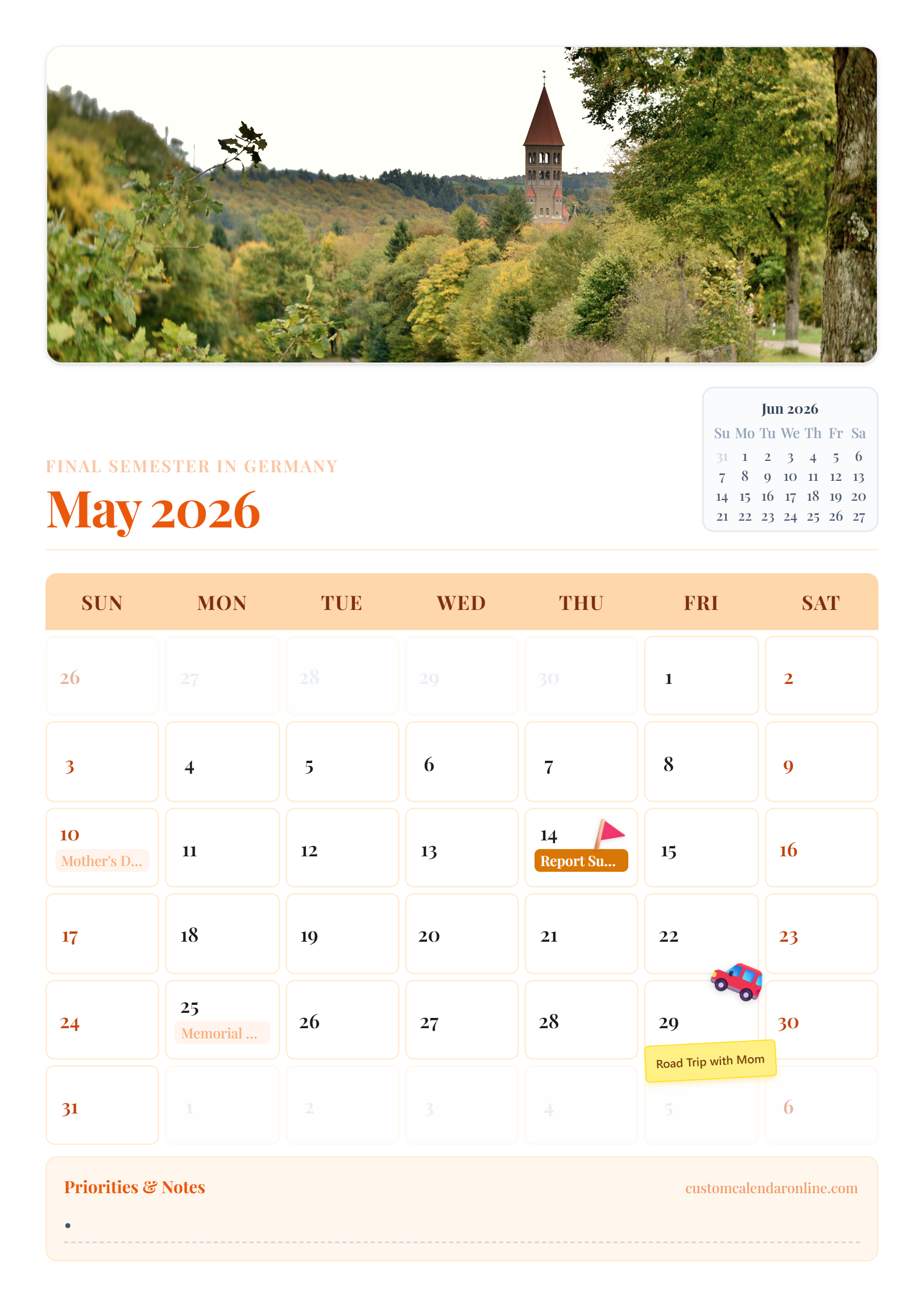 Monthly Calendar printable preview