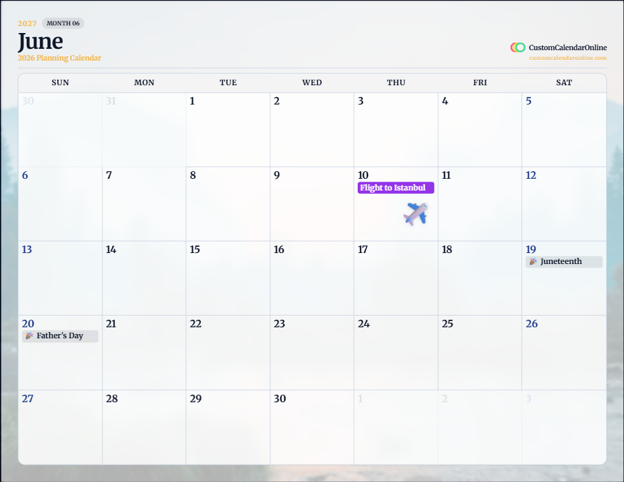Full-Bleed Photographic Glass Calendar Preview