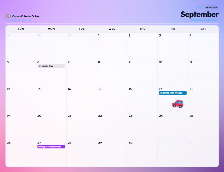 Vibrant Sunset Gradient Mesh Calendar Preview