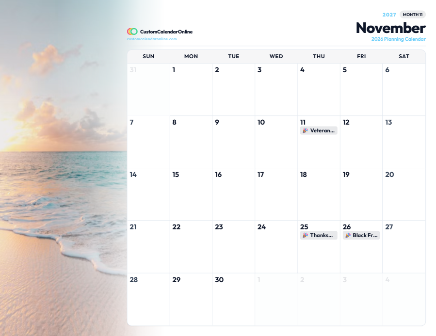 Soft Image Fade Vignette Calendar Preview