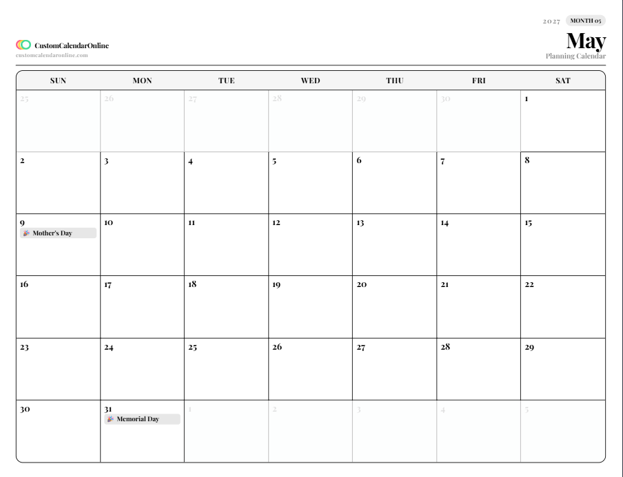 Minimalist Clean Serif Calendar Preview