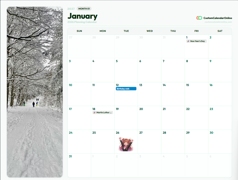 Nordic Botanical Side-Photo Calendar Preview