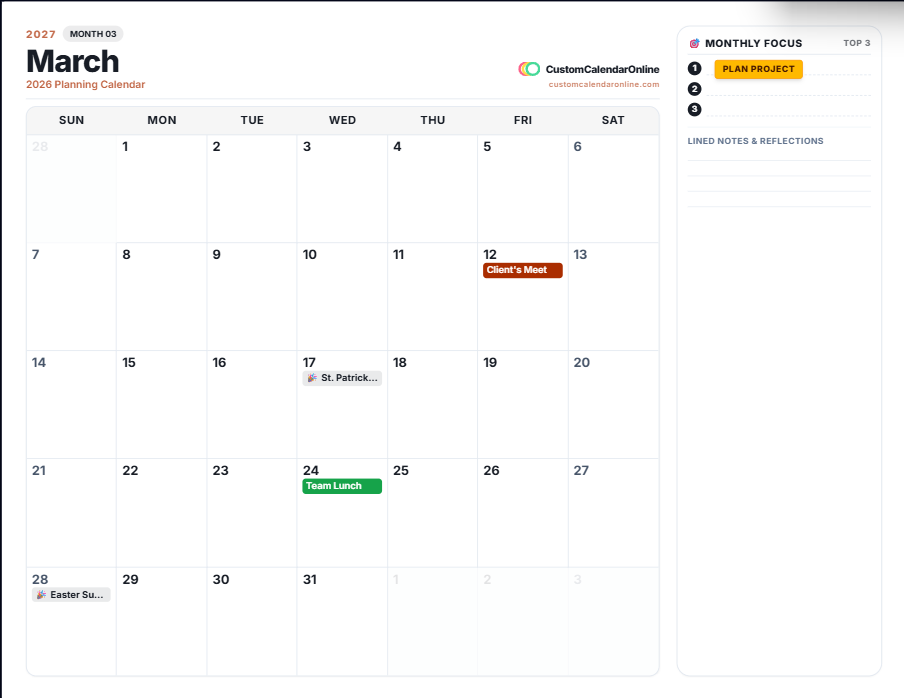 Executive Split-Notes & Goals Calendar Preview